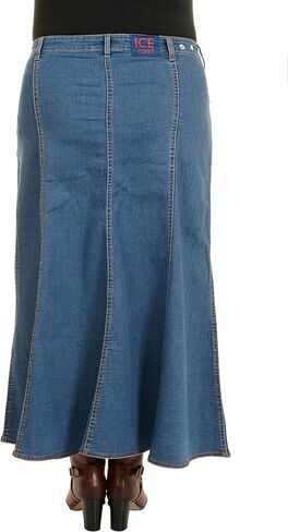 Ice Cool Ladies Long Flared Stonewash Stretch Denim Skirt - Sizes 4 to 26, in 30" & 35" in Saudi Arabia