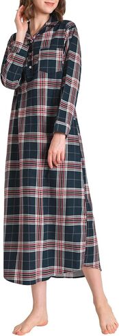 Latuza Women's Flannel Nightgown with Pockets Long Sleeves Full Length in Kuwait