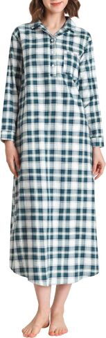 Latuza Women's Flannel Nightgown with Pockets Long Sleeves Full Length in Kuwait