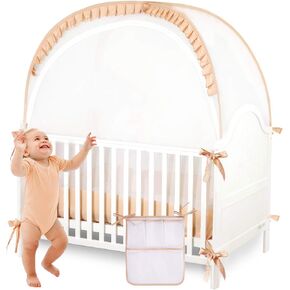 ZXPLO Baby Safety Crib Tent Infant Pop up Mosquito Net Nursery Bed Canopy Netting Cover - Keep Baby from Climbing Out with Hanging Diaper Storage Bag (Gray) in Kuwait