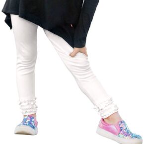 City Threads Girls' Ruffle Leggings Pants 100% Cotton Ankle Length - Play School Uniform Fun - Made in USA in Saudi Arabia