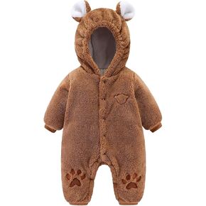 Baby Newborn Snowsuit Fleece Footie Winter Onesie Cartoon Bear Warm Hooded Jumpsuit Outwear Outfits for Girls Boys
