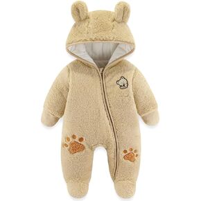 Fairy Baby Newborn Baby Snowsuit Bear Onesie Footie Romper Winter Thick Fleece Jumpsuit Infant Coat for Girls Boys 0-12M