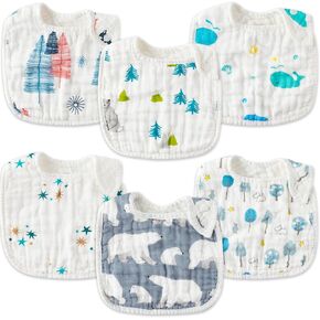 Zainpe 6Pcs Snap Muslin Cotton Baby Bibs Infants Feeding Bib Adjustable Burp Cloths Soft Drool Bibs for Toddlers Girl Boy