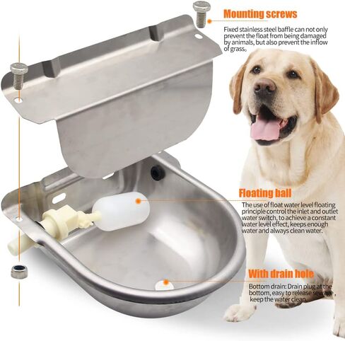 ابلاي فول بي وعاء مياه اوتوماتيكي من الستانلس ستيل مع صمام عائم للماشية والخنازير والاغنام والحيوانات الاليفة مع سدادة تصريف in Kuwait