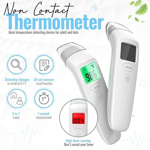 Digital Infrared Forehead Thermometer with Fever Alert - No Touch Adult & Baby Thermometer for Fever Colds & Flu - Non-Contact Body Temperature Gun with Memory Function for Infant Kid Newborn & Family in Saudi Arabia