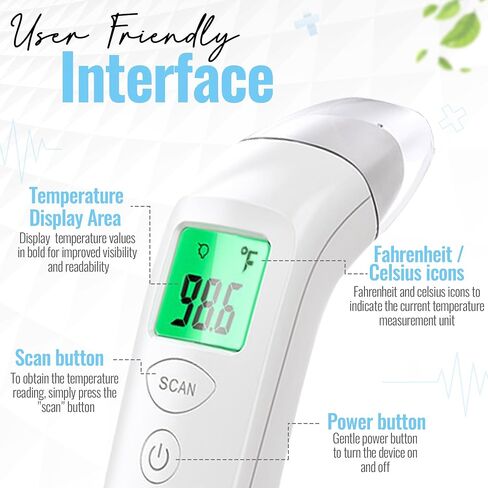 Digital Infrared Forehead Thermometer with Fever Alert - No Touch Adult & Baby Thermometer for Fever Colds & Flu - Non-Contact Body Temperature Gun with Memory Function for Infant Kid Newborn & Family in Saudi Arabia