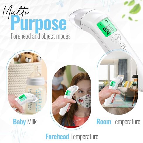 Digital Infrared Forehead Thermometer with Fever Alert - No Touch Adult & Baby Thermometer for Fever Colds & Flu - Non-Contact Body Temperature Gun with Memory Function for Infant Kid Newborn & Family in Saudi Arabia