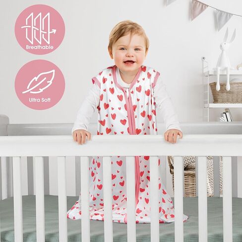 BSTOPPT 3 Pack Baby Sleep Sack 0-6 Months 100% Rayon Cotton Baby Sleeping Bag 2-Way Zipper Toddler Wearable Blankets Comfy Stretchy Lightweight TOG 0.3 （Heart&Pink&Floral） in Saudi Arabia