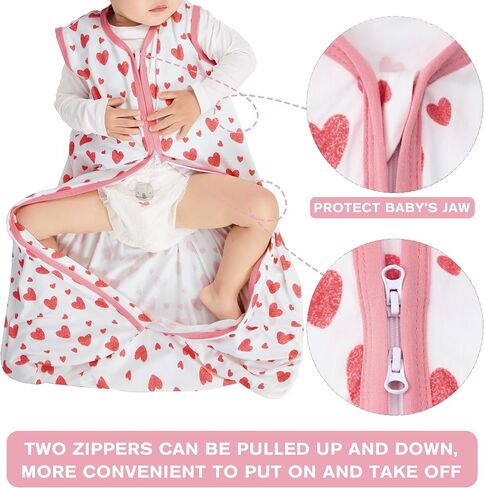 BSTOPPT 3 Pack Baby Sleep Sack 0-6 Months 100% Rayon Cotton Baby Sleeping Bag 2-Way Zipper Toddler Wearable Blankets Comfy Stretchy Lightweight TOG 0.3 （Heart&Pink&Floral） in Saudi Arabia