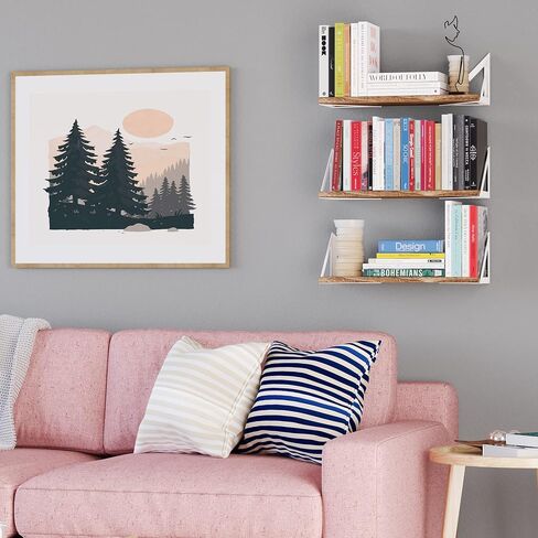 أرفف عائمة من الخشب من Wallniture Minori لتخزين الحائط، أرفف كتب جدارية لديكور غرفة المعيشة، مجموعة أرفف مثلثة هندسية مكونة من 3 قطع، لمسة نهائية محروقة in Kuwait