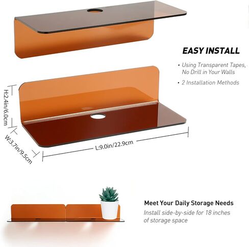 OAPRIRE White Floating Shelves Wall Mounted Set of 2 - Easily Expand Wall Space - Acrylic Hanging Shelves for Bedroom, Gaming Room, Living Room, Bathroom, Office with Cable Clips in Kuwait