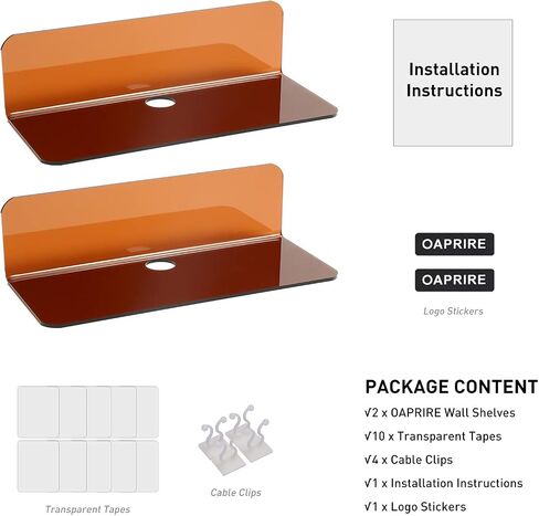 OAPRIRE White Floating Shelves Wall Mounted Set of 2 - Easily Expand Wall Space - Acrylic Hanging Shelves for Bedroom, Gaming Room, Living Room, Bathroom, Office with Cable Clips in Kuwait