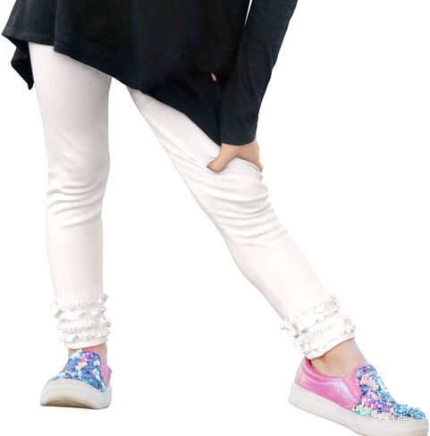 City Threads Girls' Ruffle Leggings Pants 100% Cotton Ankle Length - Play School Uniform Fun - Made in USA in Saudi Arabia