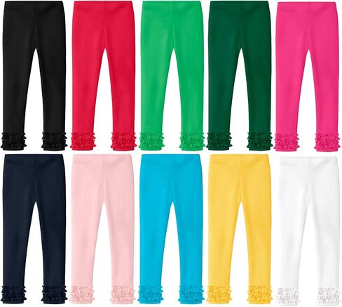 City Threads Girls' Ruffle Leggings Pants 100% Cotton Ankle Length - Play School Uniform Fun - Made in USA in Saudi Arabia