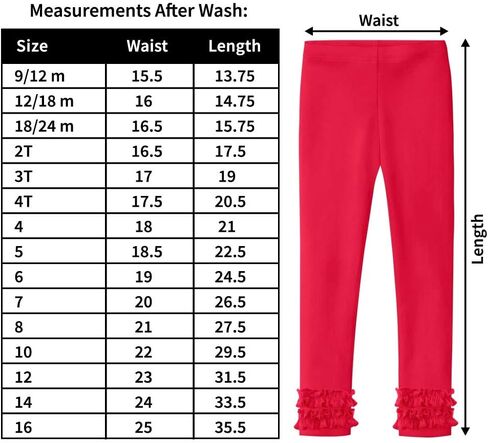 City Threads Girls' Ruffle Leggings Pants 100% Cotton Ankle Length - Play School Uniform Fun - Made in USA in Saudi Arabia