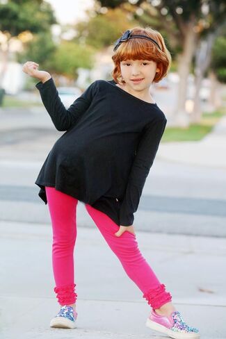 City Threads Girls' Ruffle Leggings Pants 100% Cotton Ankle Length - Play School Uniform Fun - Made in USA in Saudi Arabia