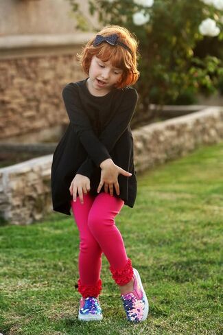 City Threads Girls' Ruffle Leggings Pants 100% Cotton Ankle Length - Play School Uniform Fun - Made in USA in Saudi Arabia