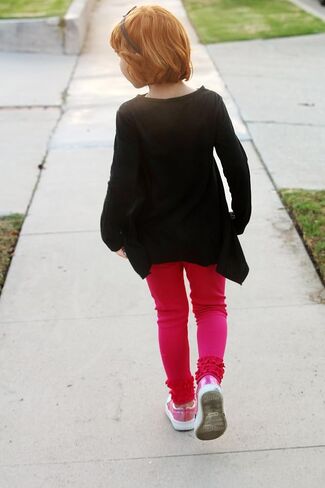 City Threads Girls' Ruffle Leggings Pants 100% Cotton Ankle Length - Play School Uniform Fun - Made in USA in Saudi Arabia