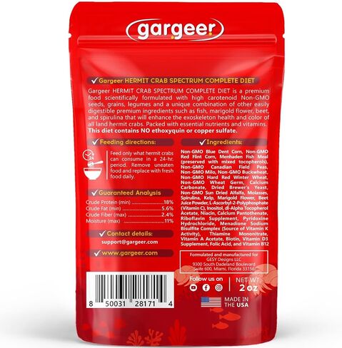 Gargeer 2oz Hermit Crab Food. Non-GMO, Premium Ingredients, Made in USA in Saudi Arabia