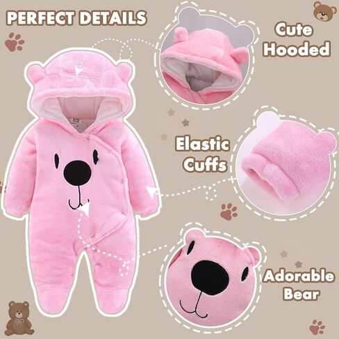Fairy Baby Newborn Baby Snowsuit Bear Outfit Footie Romper Winter Thick Fleece Jumpsuit Infant Coat for Girls Boys 0-12M in Saudi Arabia