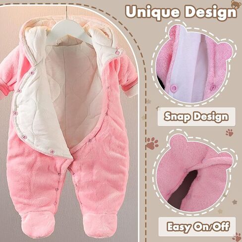 Fairy Baby Newborn Baby Snowsuit Bear Outfit Footie Romper Winter Thick Fleece Jumpsuit Infant Coat for Girls Boys 0-12M in Saudi Arabia