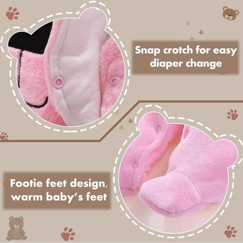 Fairy Baby Newborn Baby Snowsuit Bear Outfit Footie Romper Winter Thick Fleece Jumpsuit Infant Coat for Girls Boys 0-12M in Saudi Arabia