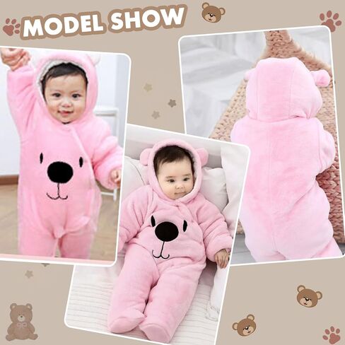 Fairy Baby Newborn Baby Snowsuit Bear Outfit Footie Romper Winter Thick Fleece Jumpsuit Infant Coat for Girls Boys 0-12M in Saudi Arabia