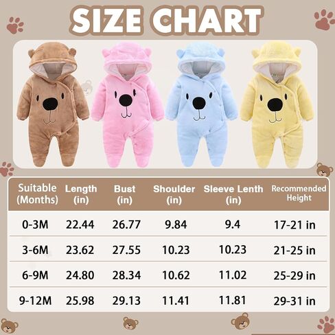 Fairy Baby Newborn Baby Snowsuit Bear Outfit Footie Romper Winter Thick Fleece Jumpsuit Infant Coat for Girls Boys 0-12M in Saudi Arabia