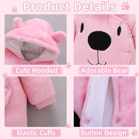 Fairy Baby Newborn Baby Snowsuit Bear Outfit Footie Romper Winter Thick Fleece Jumpsuit Infant Coat for Girls Boys 0-12M in Saudi Arabia
