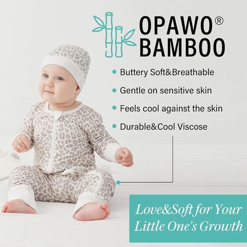 OPAWO الخيزران الطفل منامة فتاة 2 حزمة القفازات الكفة 2 طريقة سستة لينة بلا أقدام النائم بيبي بوي الوليد قطعة واحدة رومبير in Kuwait