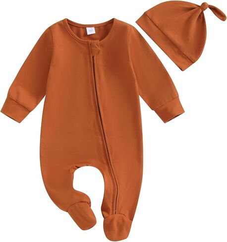 Infant Baby Girl Ruffled Cotton Footies Footed Overall Romper with Hat Toddler Baby Footed Jumpsuit in Saudi Arabia
