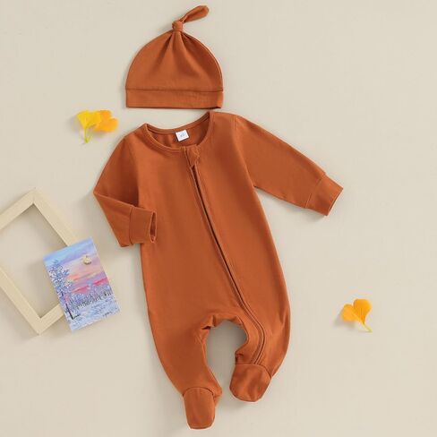 Infant Baby Girl Ruffled Cotton Footies Footed Overall Romper with Hat Toddler Baby Footed Jumpsuit in Saudi Arabia