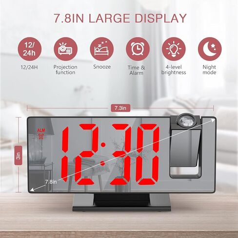 ساعة منبه رقمية باضاءة LED مقاس 7.8 انش مع جهاز عرض قابل للدوران 180 درجة وخاصية الغفوة وسطوع قابل للتعديل من لوفيكوبر in Kuwait