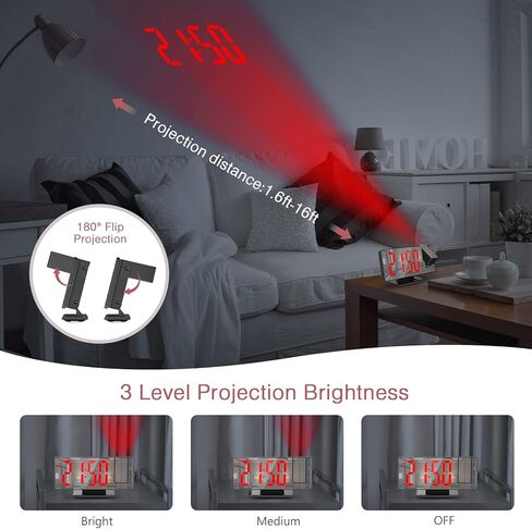 ساعة منبه رقمية باضاءة LED مقاس 7.8 انش مع جهاز عرض قابل للدوران 180 درجة وخاصية الغفوة وسطوع قابل للتعديل من لوفيكوبر in Kuwait