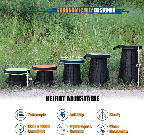 مقعد قابل للطي تلسكوبي قابل للتعديل من AllynX، مقعد تلسكوبي قابل للسحب ومحمول 2022، قابل للطي، شديد التحمل، مقعد قوي خفيف الوزن للبالغين والتخييم والمشي لمسافات طويلة والسفر في الهواء الطلق باللون الأسود in Kuwait