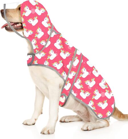 HDE Clear Hooded Dog Raincoat Jacket Poncho with Dog Leash Hole Pink M in Kuwait