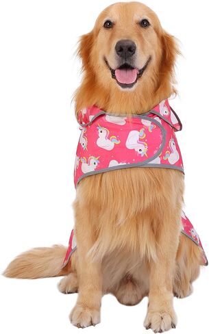 HDE Clear Hooded Dog Raincoat Jacket Poncho with Dog Leash Hole Pink M in Kuwait