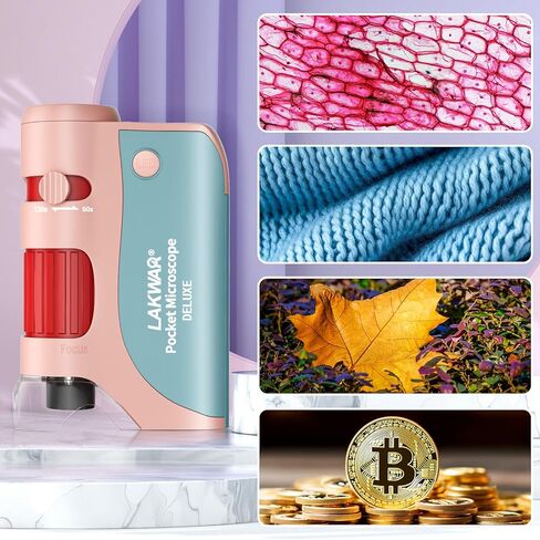 مجهر جيب LAKWAR للأطفال، مجهر صغير محمول 60x-120x مع 5 مجموعات شرائح مجهر، مجهر صغير للأطفال والطلاب والكبار ومختبر المدرسة المنزلية in Kuwait