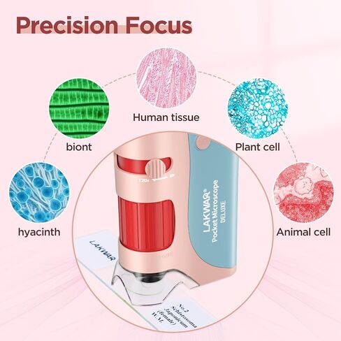 مجهر جيب LAKWAR للأطفال، مجهر صغير محمول 60x-120x مع 5 مجموعات شرائح مجهر، مجهر صغير للأطفال والطلاب والكبار ومختبر المدرسة المنزلية in Kuwait