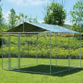 بيت الكلب الكبير في الهواء الطلق من JOHUNT، سياج الكلب العقلي شديد التحمل مع غطاء مقاوم للماء والأشعة فوق البنفسجية، بيت الكلب بيت الكلب المجلفن للفناء الخلفي، المزرعة، الحديقة (9.8 × 9.8 × 7.3 بوصة) in Kuwait