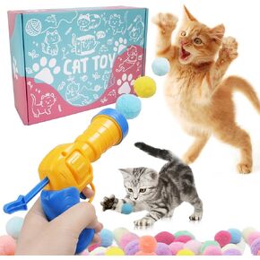 Mewlmart Cat Toys Interactive for Indoor Cats Kitty Toys Cat Toys for Indoor Cats Self Play Cat Ball Toy Pom Pom Balls Plush Ball Launcher for Cats Puff Balls Cat Enrichment Toys 30 Balls