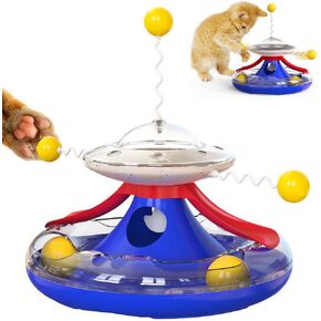 Cdipesp 3 in 1 Interactive Cat Toys Balls Cat Fidget Spinner Treat Toys Windmill Cat Food Dispenser Toys Cat Slow Feeder Dry Food Cat Teaser Wand for Indoor Cats