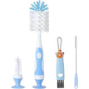 4-in-1 Baby Bottle Brush Set, Bottle Brush for Baby, Bottle Cleaner Brush Set, Including Nylon Bottle Brush, Bottle Cap Brush, Straw Brush, Nipple Brush, BPA-Free (Blue)