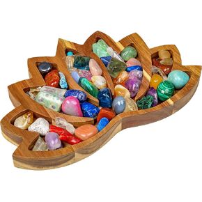 Curawood Lotus Crystal Tray for Stones - Display Your Crystals & Healing Stones - Crystal Holder for Stones Display - Crystal Shelf Display for Stones - Crystal Organizer Bowl for Crystals Stones