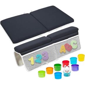 Baby Bath Kneeler and Elbow Rest Pad Set w/Foam Letters Numbers & Cups - Complete Baby Bath Accessories - Painless Kneeling Pad for Bathing Baby - Quick Dry Baby Bath Cushion w/Toy Organizer (Grey) in Kuwait