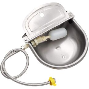 MACGOAL Stainless Steel Automatic Waterer Bowl with Float Valve, Drain Plug and Braided Hose, Water Trough for Livestock Dog Goat Pig Waterer in Kuwait