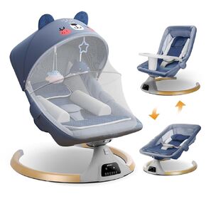 Baby Swing for Infants to Toddler,3 in 1 Electric Remote Control Baby Bouncers for Infants with Detachable Dinner Plate,4 Sway Ranges,Bluetooth Support Heavy Duty Base Baby Rocker for 0-24 Month B