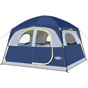 UNP Tents 6 أشخاص مقاوم للماء ومقاوم للرياح سهل الإعداد، خيمة تخييم عائلية بطبقة مزدوجة مع باب شبكي واحد و5 نوافذ شبكية كبيرة - 10'x9'x78in(H)