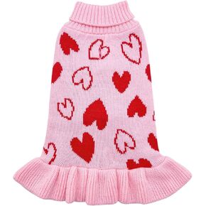 cyeollo Small Dog Valentines Sweater Heart Pattern Dog Clothes with Leash Hole Pullover Turtleneck Holiday Pet Apparel Pink in Kuwait